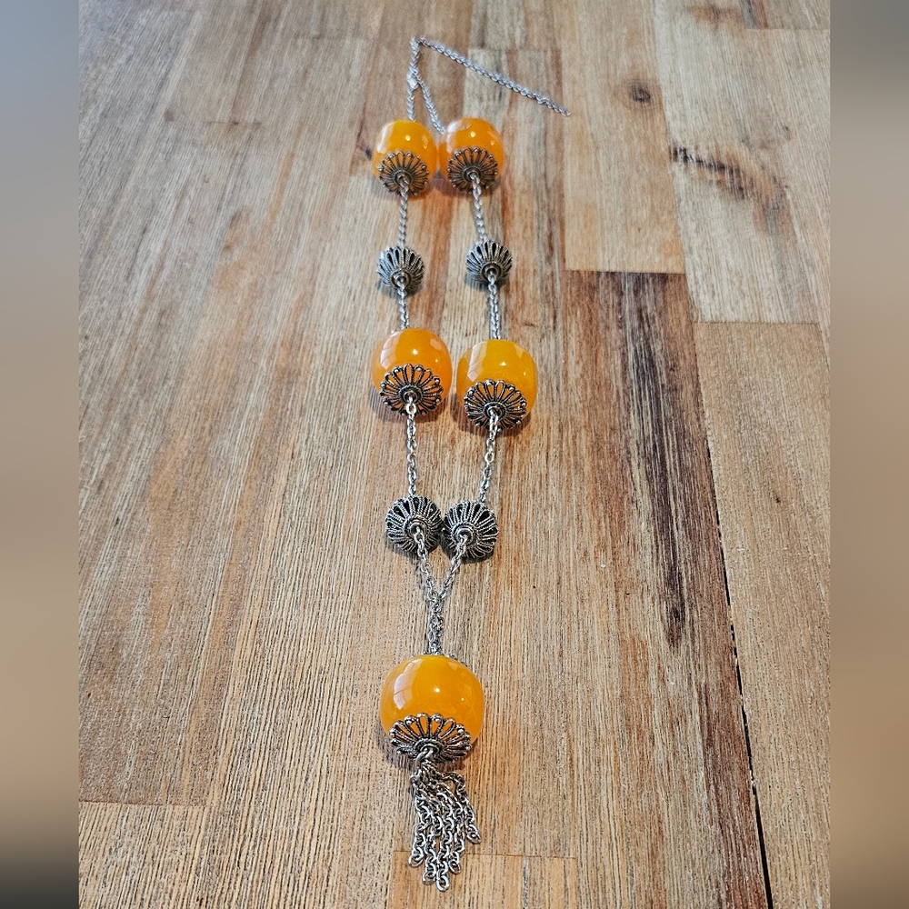 VINTAGE NATURAL BUTTERSCOTCH & EGG YOLK AMBER FILIGREE NECKLACE. - Picture 2 of 10